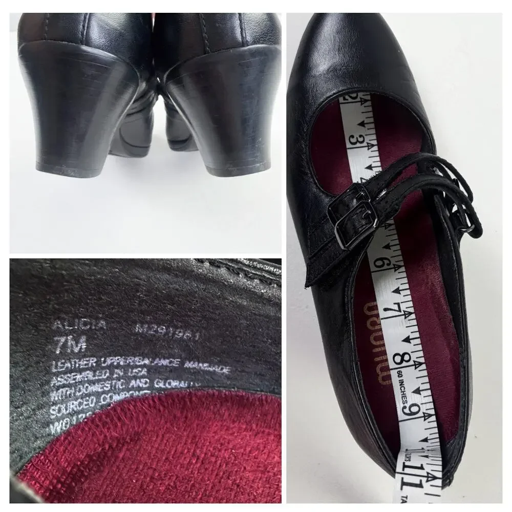 Munro Alicia Black Leather Double Strap Mary Jane Pumps Sz 7 Witchy Academia